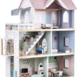 Giant bean Wooden Dollhouse 2.6 feet High with Elevator, Doorbell, Light,15 Pieces Furnitures and 3 Dolls, Toy Gift for Girls Ages 3-7+