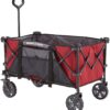 Gorilla Carts 7 Cubic Feet Foldable Collapsible Durable All Terrain Utility Pull Beach Wagon with Oversized Bed and Built in Cup Holders, Red