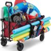 Gorilla Carts 7 Cubic Feet Foldable Collapsible Durable All Terrain Utility Pull Beach Wagon with Oversized Bed and Built in Cup Holders, Red