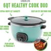 GreenLife Cook Duo Healthy Ceramic Nonstick Programmable 6 Quart Family-Sized Slow Cooker, PFAS-Free, Removable Lid and Pot, Digital Timer, Dishwasher Safe Parts, Turquoise