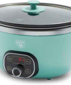 GreenLife Cook Duo Healthy Ceramic Nonstick Programmable 6 Quart Family-Sized Slow Cooker, Turquoise