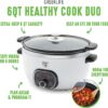 GreenLife Cook Duo Healthy Ceramic Nonstick Programmable 6 Quart Family-Sized Slow Cooker, PFAS-Free, Removable Lid and Pot, Digital Timer, Dishwasher Safe Parts, White