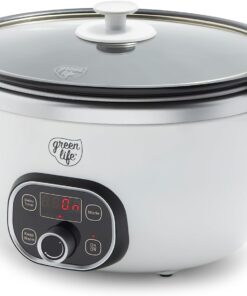 GreenLife Cook Duo Healthy Ceramic Nonstick Programmable 6 Quart Family-Sized Slow Cooker, White