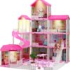 HCFJEH Dollhouse Play House for Girl, Doll House with Lights & Two Dolls & Furniture Accessories