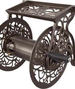 Liberty GARDEN 704 Decorative Cast Aluminum Wall Mount Garden Hose Reel, Holds 125-Feet of 5/8-Inch Hose - Bronze