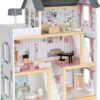 Lil’ Jumbl Kids Wooden Dollhouse, 17-Piece Accessories & Furniture are Included, with Balcony & Stairs, 3 Story Easy to Assemble Doll House Toy