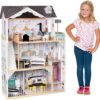 Lil' Jumbl Kids Wooden Dollhouse, with Elevator, Balcony & Stairs, Accessories & Furniture Included X-Large 3 Story Easy to Assemble Doll House Toy