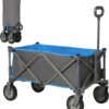 PORTAL Collapsible Folding Utility Wagon Cart Heavy Duty Foldable Outdoor Garden Camping Cart with Removable Fabric, Grey/Blue