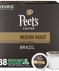 Peet's Coffee, Medium Roast K-Cup Pods for Keurig Brewers - Single Origin Brazil 88 Count (4 Boxes of 22 K-Cup Pods)