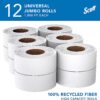 Scott® 100% Recycled Fiber High-Capacity Jumbo Roll Toilet Paper (67805), 2-Ply, White, Non-perforated, (1,000'/Roll, 12 Rolls/Case, 12,000'/Case)