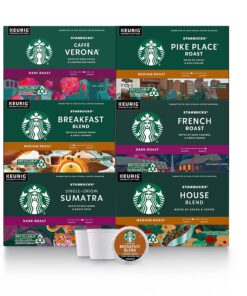 Starbucks K-Cup Coffee Pods, Medium & Dark Roast Variety Pack for Keurig Brewers, 100% Arabica, 6 boxes (60 pods total)