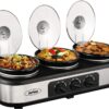 Sunvivi Slow Cooker, Triple Slow Cooker Buffet Server 3 Pot Food Warmer, 3-Section 1.5-Quart Oval Slow Cooker
