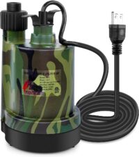 TIGEROAR 120V AC Submersible Water Pump 1/4 HP 1800 GPH Water Transfer Pump with 10 ft. Cord and Sump Pump Hose Adapter