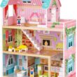 TOOKYLAND Doll House 2.6 Feet High Wooden Dollhouse with 15 Pieces Furniture, Barbie Playhouse for Kids