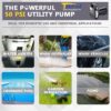 Trupow 1/2HP 1450GPH 115-Volt Cast Iron Portable Electric Power Utility Transfer Water Pump with Suction Strainer and Kits