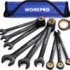WORKPRO 9-Piece Anti-Slip Ratcheting Combination Wrench Set, Metric 8-19 mm, 72-Teeth, Cr-V Constructed, Black Ratchet Wrenches Set with Roll Up Pouch