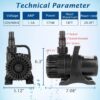 WaterRebirth (3200GPH-175W,UL listed) High Flow Submersible Water Pump - Pond Pump - Submersible Pump - Water Fountain Pump - Aquarium Pump, PS-3200
