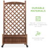 Best Choice Products 60in Mobile Wood Planter Box & Diamond Lattice Trellis, w/ Drainage Holes, Optional Wheels - Walnut