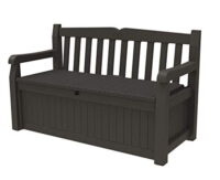 Keter Solana 70 Gallon Storage Bench Deck Box for Patio Furniture, Front Porch Decor and Outdoor Seating - Perfect to Store Garden Tools and Pool Toys, Brown