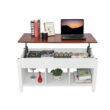 Ktaxon Lift Top Coffee Table w/ Hidden Compartment and Storage Shelves Furniture White and Light Brown