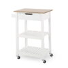 Noble House Treutlen Wood Kitchen Cart with Wheels, White and Natural