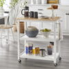 TMS Mylah 2-Tier Kitchen Cart with Rubberwood Top, White/Natural