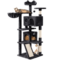 SmileMart 54" Double Condo Cat Tree with Scratching Post Tower, Black