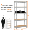 SmileMart Adjustable 12"W x 27.6"D x 59"H 5-Shelf Metal Frame Freestanding Shelves, Light Gray