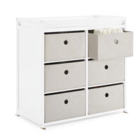 Delta Children Hayes Changing Table with Fabric Bins, Bianca White/Flax Bins