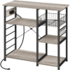 SmileMart Vintage Kitchen Island Baker's Rack Storage with Power Outlet Utility, Gray SmileMart Vintage Kitchen Island Baker's Rack Storage with Power Outlet Utility, Gray