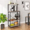 Easyfashion 4-Tier Kitchen Cart Bakers Rack with Side Hooks, Gray