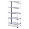 Alera 5-Shelf Wire Shelving Kit with Casters and Shelf Liners, 36w x 18d x 72h, Black Anthracite