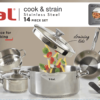 T-fal Cook & Strain Stainless Steel Cookware Set, 14 Piece Set, Dishwasher Safe