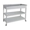 Redmon Mobile Kitchen Island With Two Large Open Shelves, Two Drawer, Stainless Steel Top, White Finish