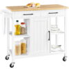 SmileMart Rolling Kitchen Storage Trolley Cart with Cabinet, Drawers and Towel Bar, White