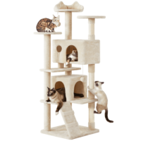 Easyfashion 70" Cat Tree Condo with 3 Platform & 3 Scratching Posts, Beige