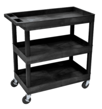 Luxor EC111-B 32" x 18" 3 Tub Shelf Utility Cart, Black