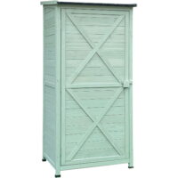 Hanover Outdoor Vertical Wood Storage Shed with Shelves | Backyard Utility Storage Unit for Organizing Garden Supplies, Patio Accessories & Tools | Green
