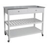 Redmon Mobile Kitchen Island With Two Large Open Shelves, Two Drawer, Stainless Steel Top, White Finish