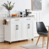 SMILE MART Large Kitchen Island on Wheels with Storage Drawers & Cabinets, White