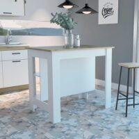 Boahaus Le Havre White Painted Kitchen Island, Wood Tabletop