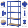 Smile Mart 5-Shelf Boltless & Adjustable Steel Storage Shelf Unit, Blue, Holds up to 705 lb Per Shelf