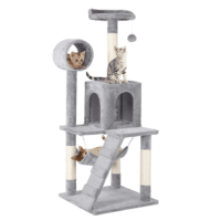 Easyfashion 51" Multi-level Cat Tree with Condo and Scratching Post, Light Gray
