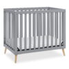 Delta Children Essex Convertible Mini Baby Crib with Mattress, Grey/Natural