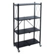 Organize It All 4 Shelf Foldable Metal Storage Shelves, Wheels, Adult, Kitchen, Laundry Room, Black