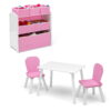 Delta Children 4-Piece Toddler Playroom Set – Includes Play Table and Toy Organizer, Pink/White