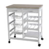 Home Basics Oak Top Rolling Kitchen Trolley with Two Drawers Baskets, White