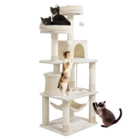 Easyfashion 62.2" H Multi Level Cat Tree Condo with Scratching Post Beige