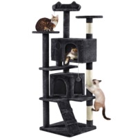Easyfashion 70" Cat Tree Condo with 3 Platform & 3 Scratching Posts, Black