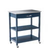 Boraam Holland Wood Kitchen Cart with Stainless Steel Top, Navy Blue Finish